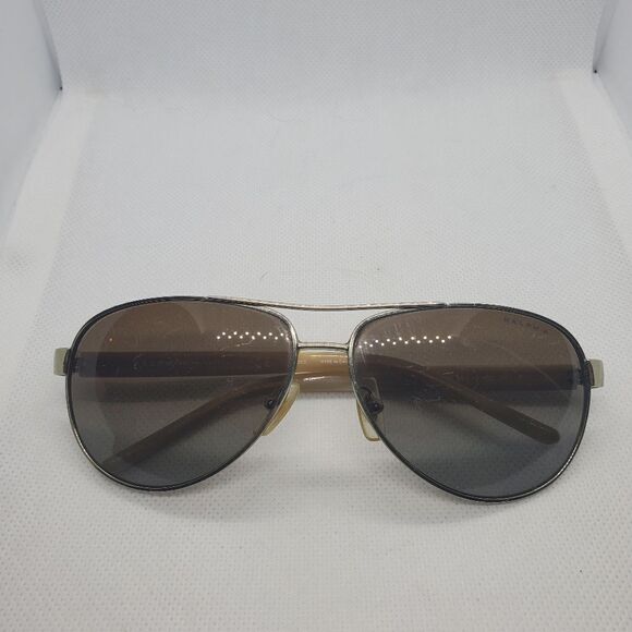 Ralph Lauren Polarized Silver & Tan Aviator Sunglasses - Picture 4 of 16